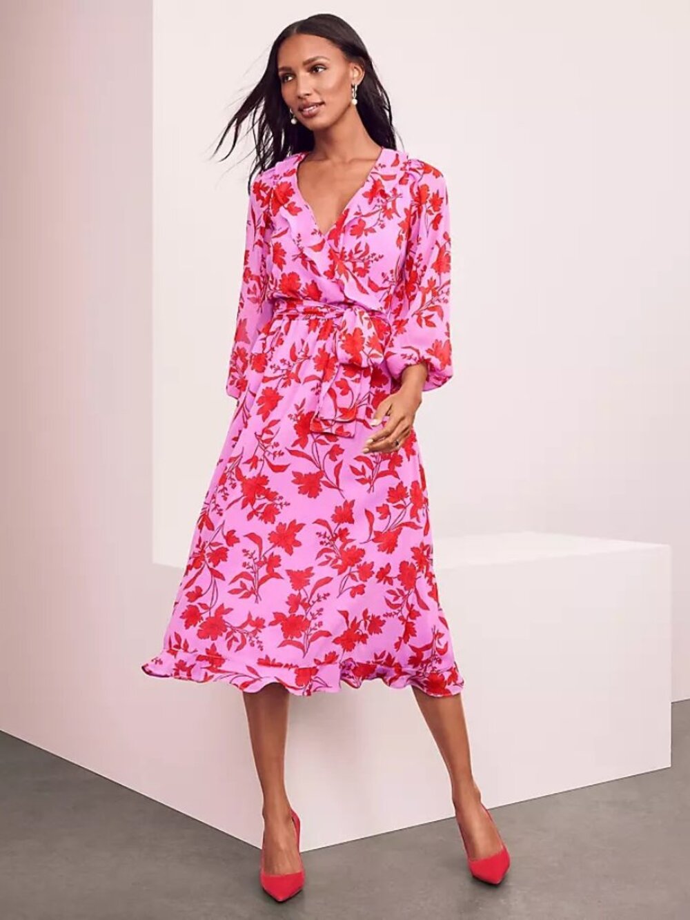 ANN TAYLOR Floral Ruffle Midi Dress 14